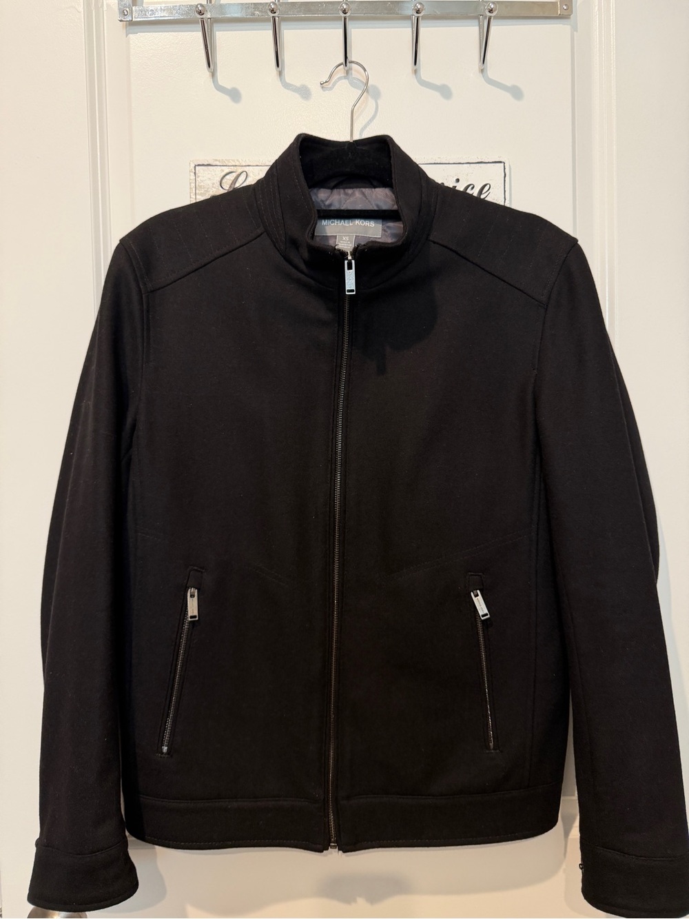 Michael Kors Men’s Wool Blend Black Full-Zip Jacket, XS